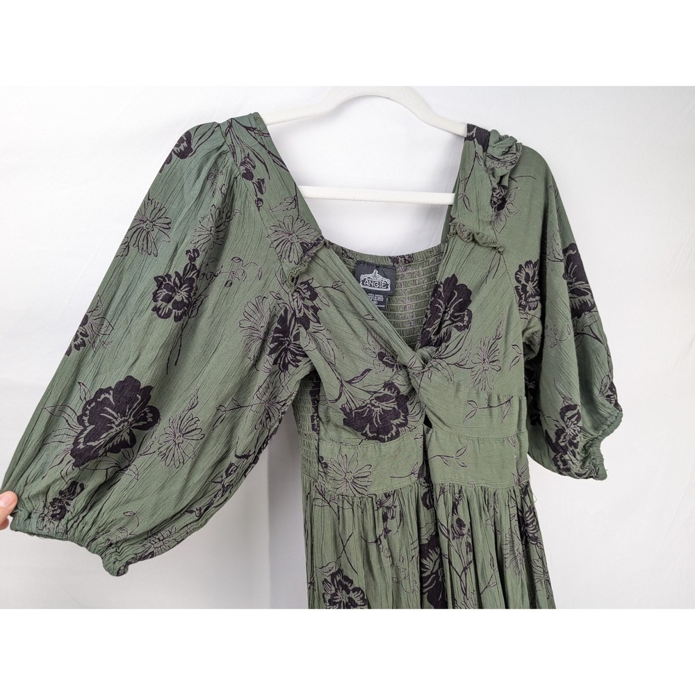 Floral Fairy Grunge Maxi Peasant Dress Sz M Green Cottagecore Witchy Whimsigoth - Picture 3 of 9